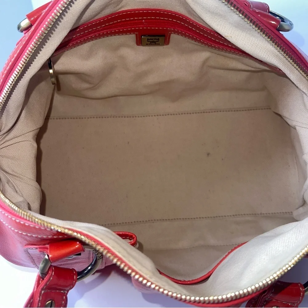 MCM Orange‎ Patent Leather Top Zipper Silver Studded Accent Satchel/Handbag 🧡